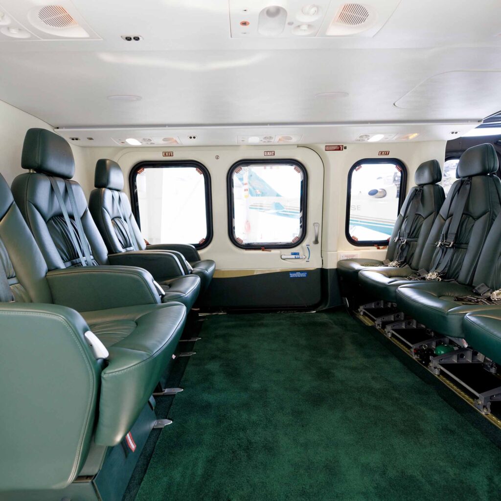 The flexible seating configuration of the London Air Services AW-139.