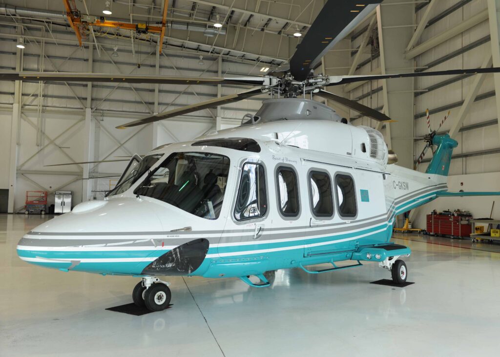 A London Air Services AW139 in our state-of-the-art facility for routine maintenance.