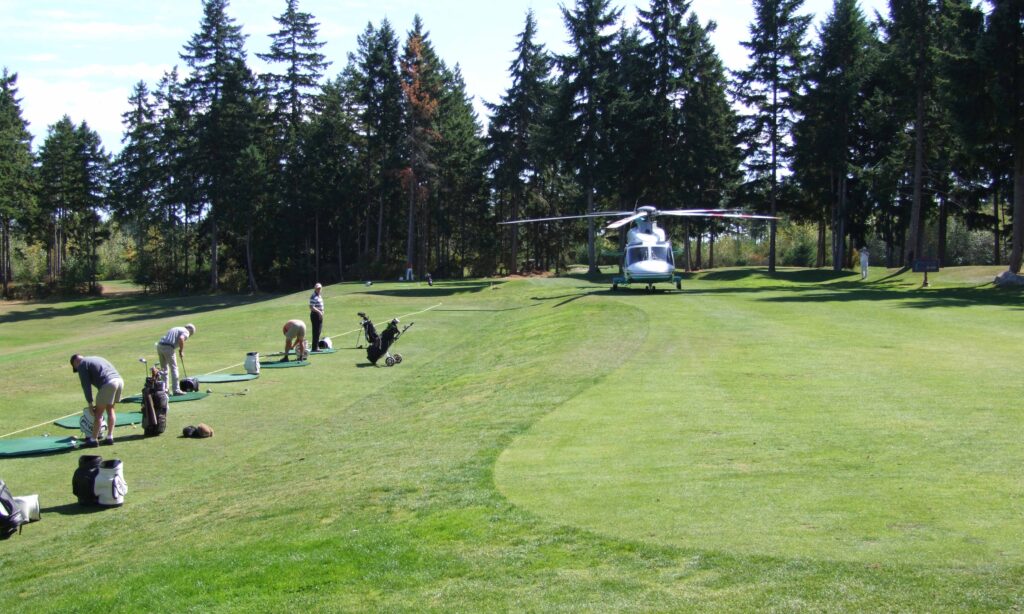 A London Air Service charter helicopter at Crown Isle golf course